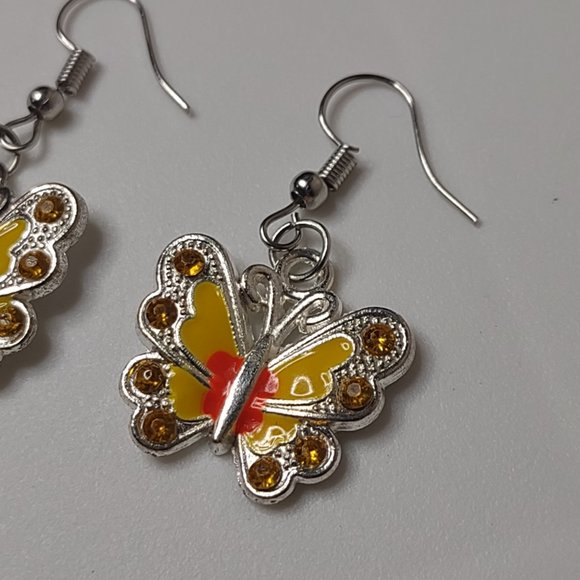 Cute Yellow And Orange Butterfly Earrings - Picture 4 of 10